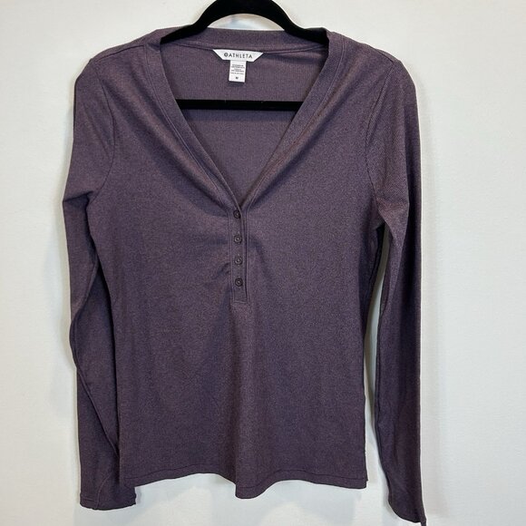 Athleta Uptempo Ribbed Henley Top Minimalistic Purple Medium 981737 - Picture 3 of 11